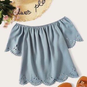 Plus Bardot Laser Cut Solid Blouse